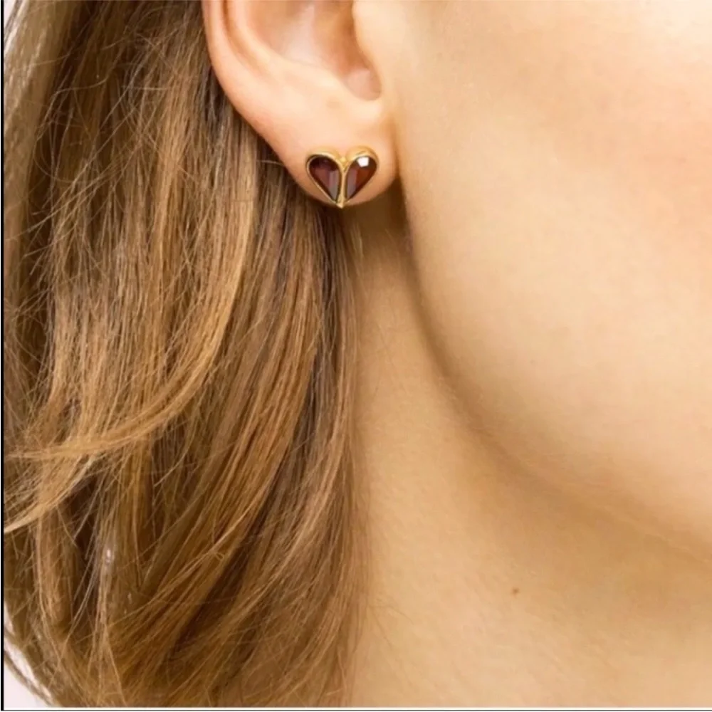 Kate Spade ♠️ Gold Plated Red Rock Solid Heart Stud Earrings